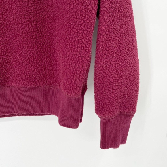 Everlane Renew Teddy Fleece Pullover Sweater Sz M Red Oxblood Stretch Raglan Slv - Picture 3 of 9